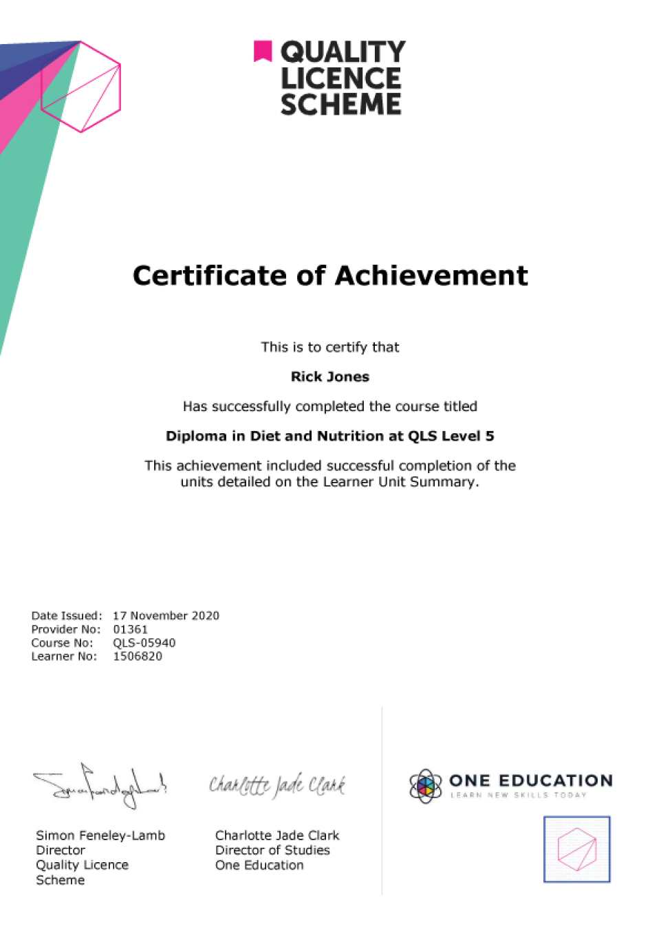 Endorsed Level 1 Certificate